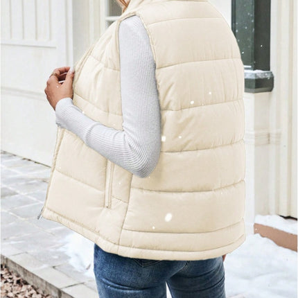 Women's Casual Zipper Closure Stand Collar Padded Padded Puffer Vest