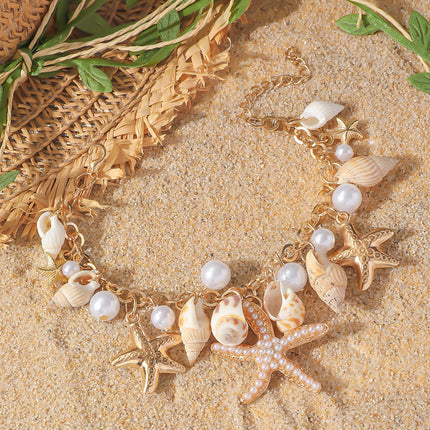 Conch Starfish Anklet Vacation Bohemian Shell Pearl Foot Ornaments