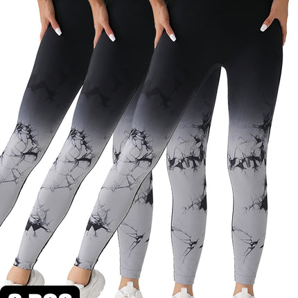 3 Pack Women's Tie Dye Gradient Color Yoga Sports Leggings, Ruched High Waist Workout Seamless Scrunch Booty Leggings Butt Lift Athletic Leggings Tummy Control Yoga Pants