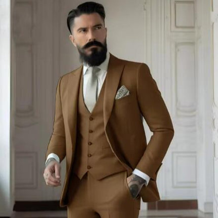 Men's Slim Fit Solid Color Business Suit Set