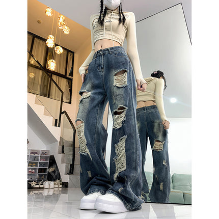 Ripped Lazy Loose Jeans For Women