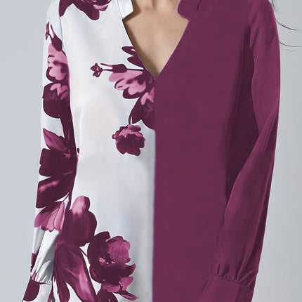 Printed Blouse V-neck Long Sleeve Women's Blouse