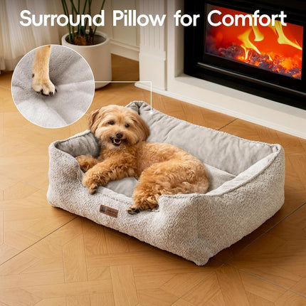 MEWOOFUN Medium Dog Bed - 31.5x23.6x9.5 Inch Washable Rectangle Pet Bed With Warming & Calming Features, Anti-Slip Bottom For Puppies