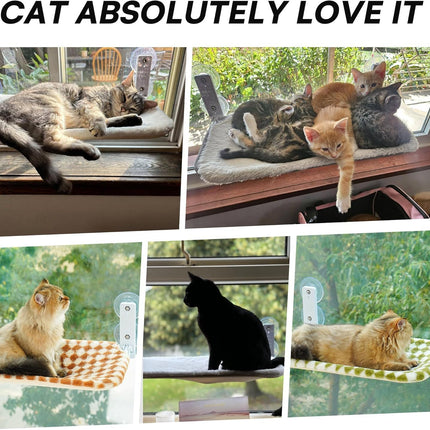 MEWOOFUN Cat Window Hammock - Steel Frame Perch With Strong Suction Cups For Indoor Cats Brown, Medium