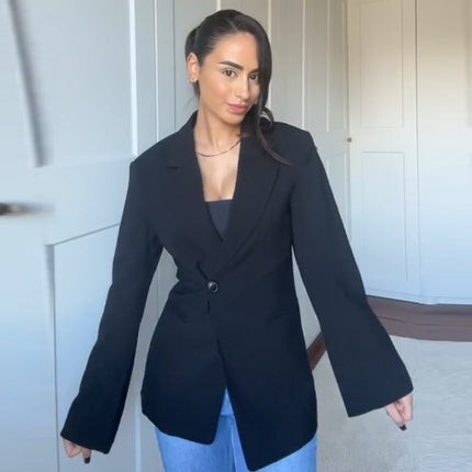 Women's V-neck Single Button Waist Suit Jacket