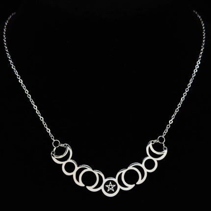 Five Pointed Star Sun Moon Necklace Multi Month Hollow Stainless Steel Pendant