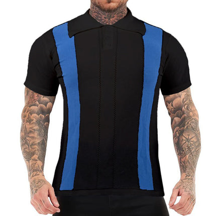 Men's White Striped Slim-fit Short-sleeved Sweater