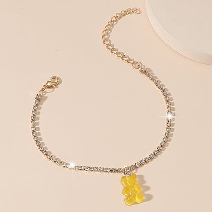 Creative Resin Bear Chain Rhinestone Anklet