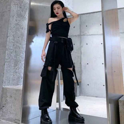 Women's Detachable White Overalls Ankle Banded Pants