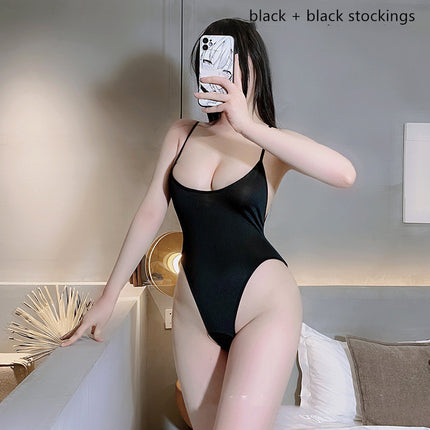 Crotch Free High Fork One Piece Swimsuit Thin Transparent
