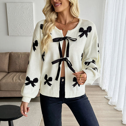 Lace-up Bow Pattern Women's Sweater Cardigan