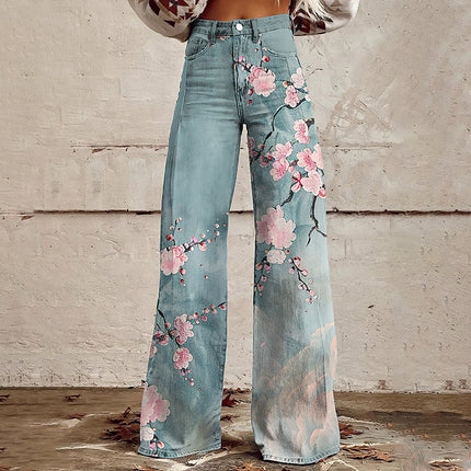 Horn Simulation Denim Trousers Loose Pants For Women