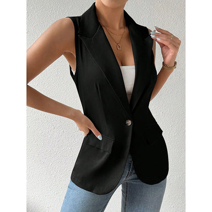 Women's Sleeveless Vest Blazer Casual Open Front Work Office Tops Jacket
