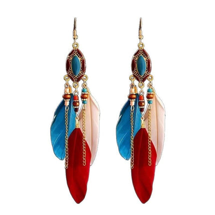 Bohemian Long Feather Earrings Handmade