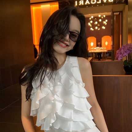 Irregular Ruffled Shirt Camisole Women's Sleeveless Blouse