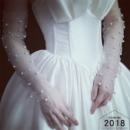 Summer Thin Bridal Pearl Mesh Gloves