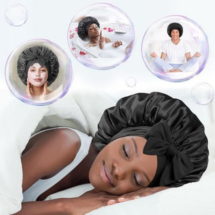 Satin Round Cap Bow Elastic Wide-brimmed Ribbon Nightcap