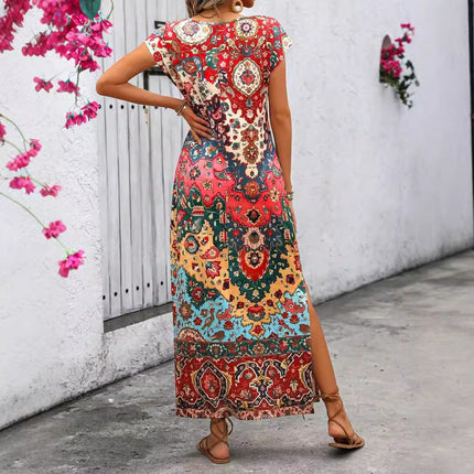 Women's Long 3D Printed U-neck Casual Dress