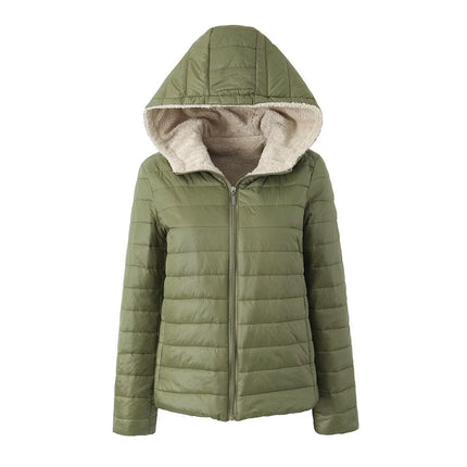 European And American Style Short Autumn And Winter Cotton-padded Coat Women's Solid Color Loose Hooded Fleece-lined Warm