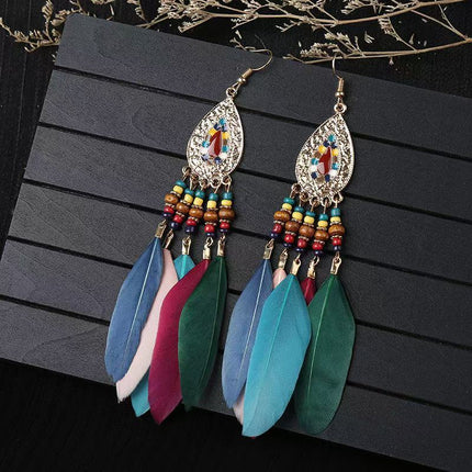 Bohemian Long Feather Earrings Handmade