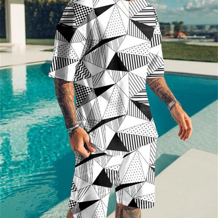 3D Digital Printing Men Summer Short-sleeved Beach Pants Suit