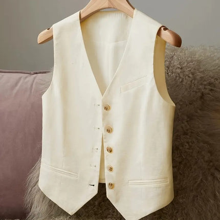 Ladies' Casual Elegant Waist Cinched Linen Jacket Vest