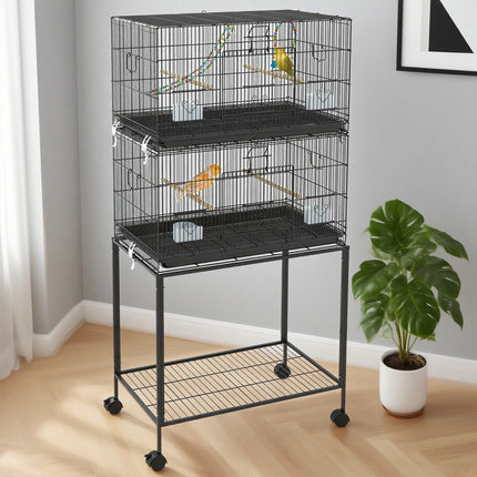Double Stackable Bird Cage On Wheels With Stand, For Canaries