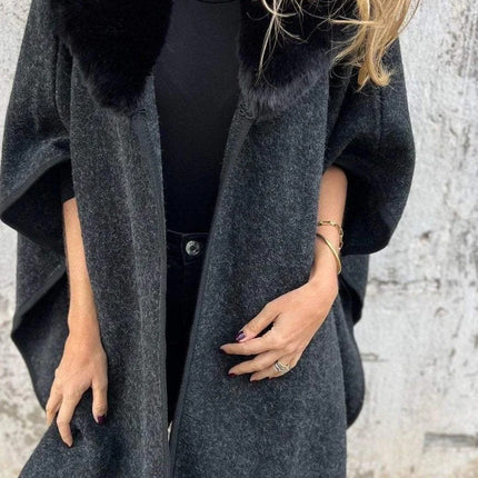 Women's Loose Long Sleeve Large Lapel Fur Collar Cape Coat