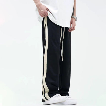 Striped Straight Color Matching Side Drawstring Loose Wide-leg Pants