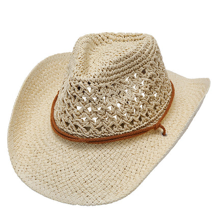 Western Cowboy Hat Foldable Hollow Raffia Hat Men And Women