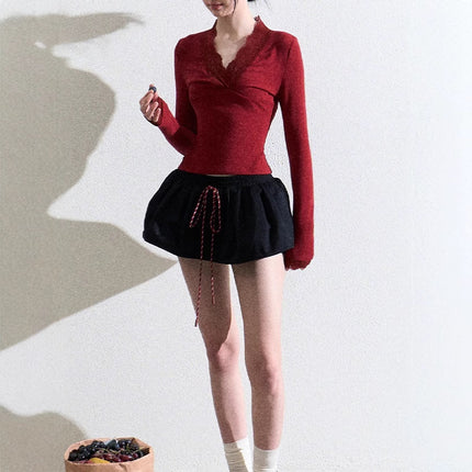 All-matching Elastic Waistband Twisted Drawstring Skirt Pettiskirt Skirt