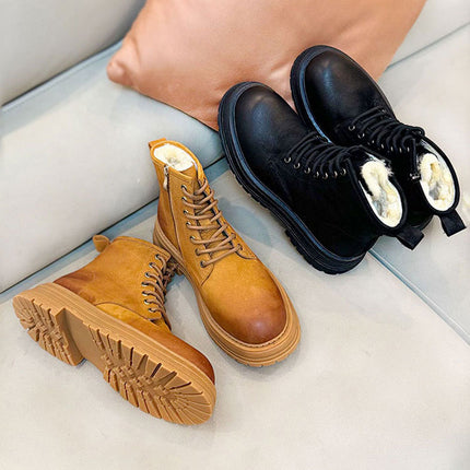 Sheepskin Fur Snow Boots Men's Thick Bottom Non-slip Dr Martens Boots