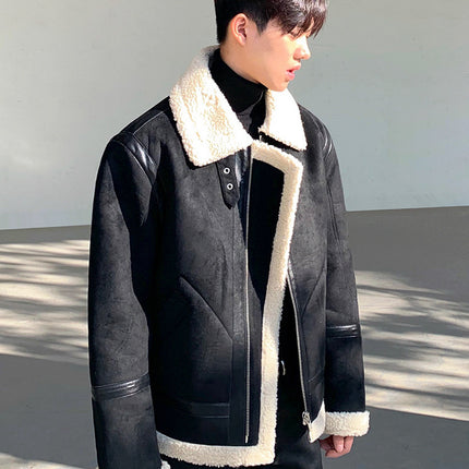 Men's Fashion Casual Zipper Lamb Wool Jacket