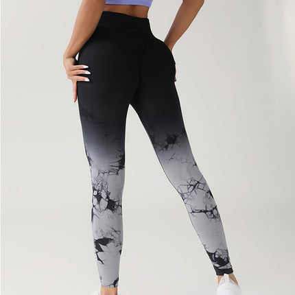 3 Pack Women's Tie Dye Gradient Color Yoga Sports Leggings, Ruched High Waist Workout Seamless Scrunch Booty Leggings Butt Lift Athletic Leggings Tummy Control Yoga Pants