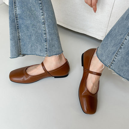Mary Jane Shoes Retro Flat Bottom Sheepskin Simple