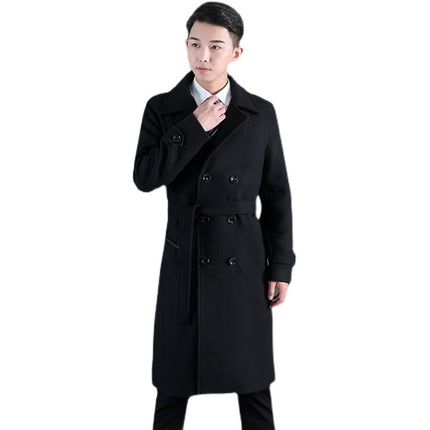Men's Long Windbreaker Autumn And Winter New Woolen Double-breasted Fashion Slim