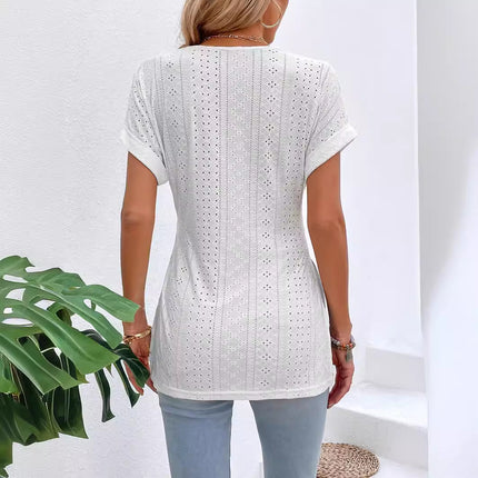 Lace Stitching Batwing Sleeve Slit Hemline At Hem T-shirt