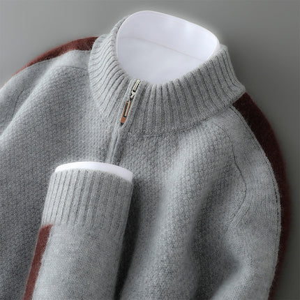 Sheep Wool Sweater Half-height Zip Round Neck Knitted Sweater