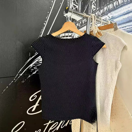 Women's Black Polka Dot Short Sleeve T-shirt