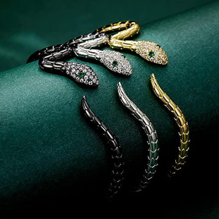 Snake-shaped Open-ended Bracelet White Gold Plated Zircon