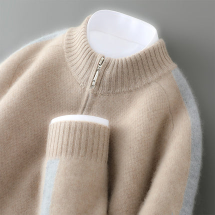 Sheep Wool Sweater Half-height Zip Round Neck Knitted Sweater