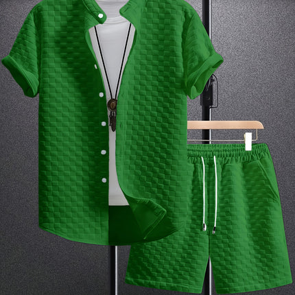 Men's Jacquard Casual Short Sleeve Shirt Outfit