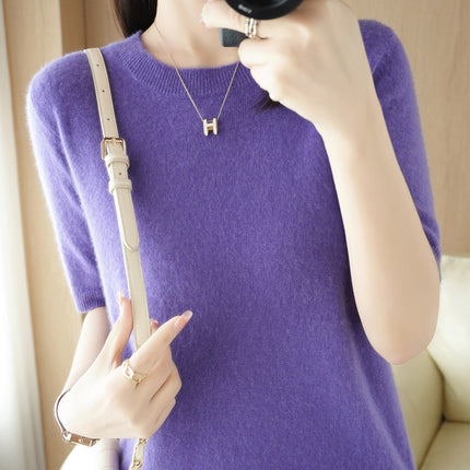 Knitted Short Sleeve Loose T-shirt Inner Wear Sweater Non-cashmere Bottoming Shirt