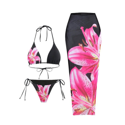 New Printed Swimsuit Bikini Slim Wrap Skirt Three-piece Set For Women