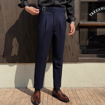 High-rise Thick Dark Striped High Waist Casual Pants