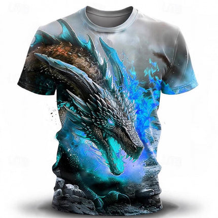 Men's Casual 3D Wind Dragon Printed Short-sleeved T-shirt