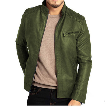 Men's Polyester Stand Collar Punk Motorcycle Leather Jacket