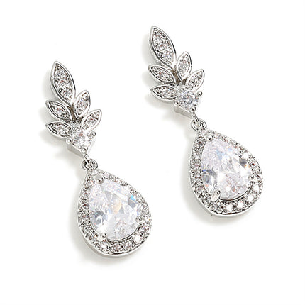Fashion Inlaid Zircon Earrings Light Luxury High-end Bridal Wedding Dress Water Drop Earrings