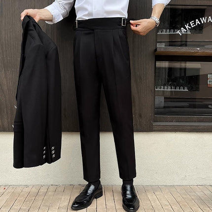 High-rise Thick Dark Striped High Waist Casual Pants