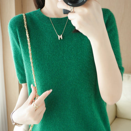 Knitted Short Sleeve Loose T-shirt Inner Wear Sweater Non-cashmere Bottoming Shirt